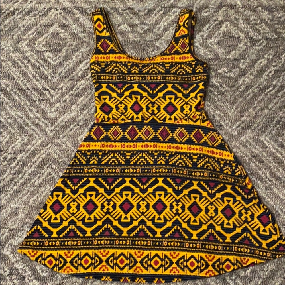 Gold Aztec Print Sleeveless Dress